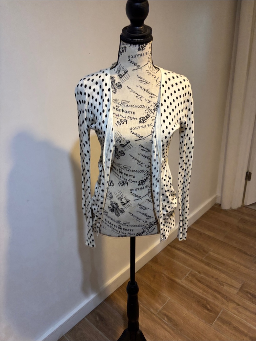 Old Navy White Cardigan with Black Polka Dots